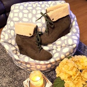 Indigo rd Olive green Wedge Heeled Ankle Bootie